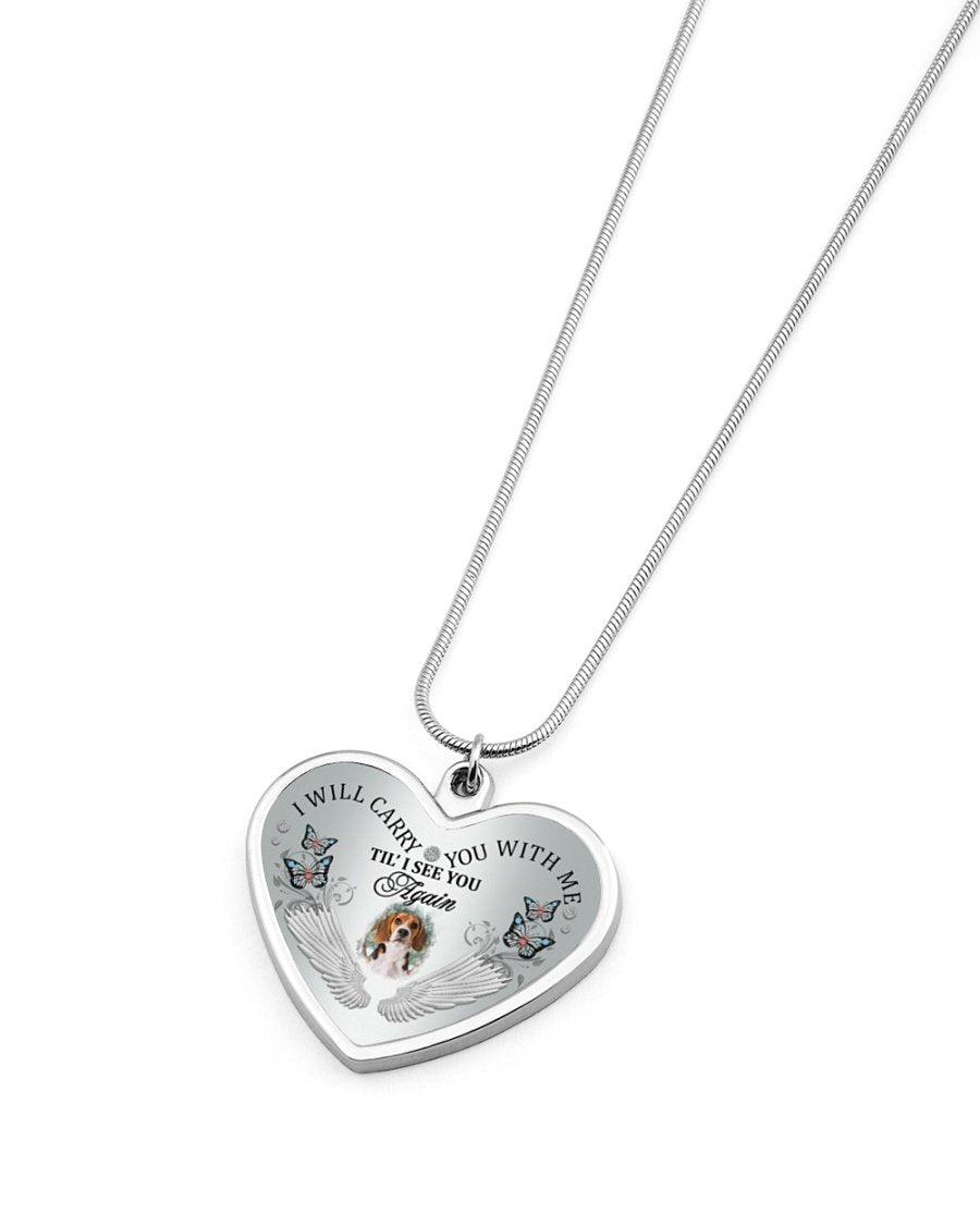 Beagle I Will Carry You Metallic Heart Necklace