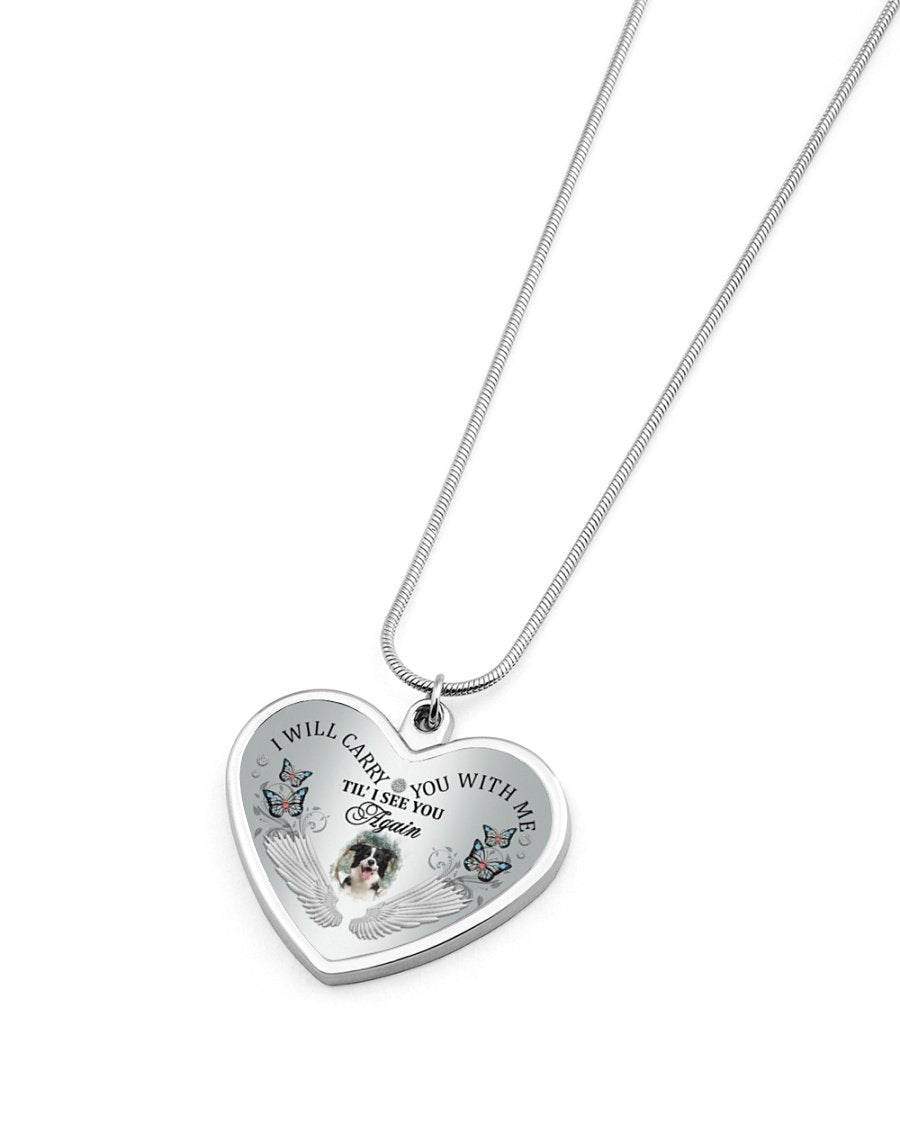 Border Collie I Will Carry You Metallic Heart Necklace