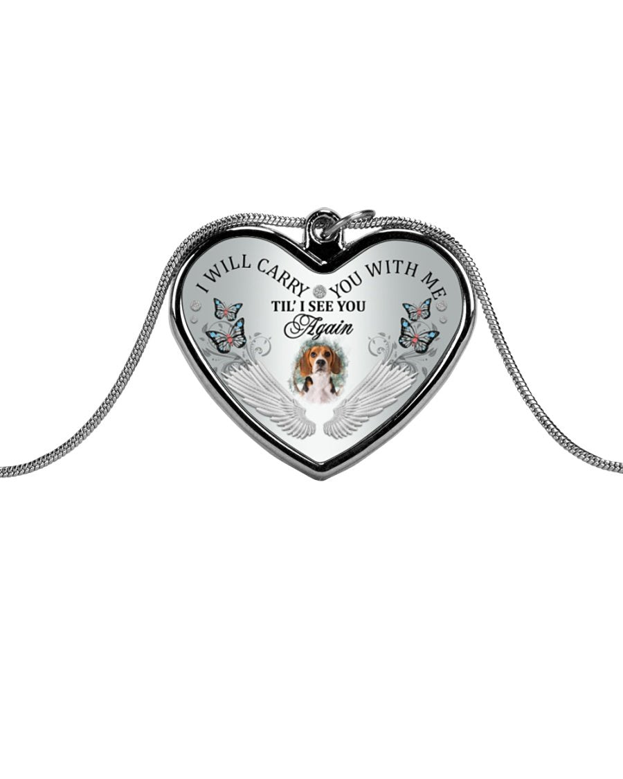 Beagle I Will Carry You Metallic Heart Necklace