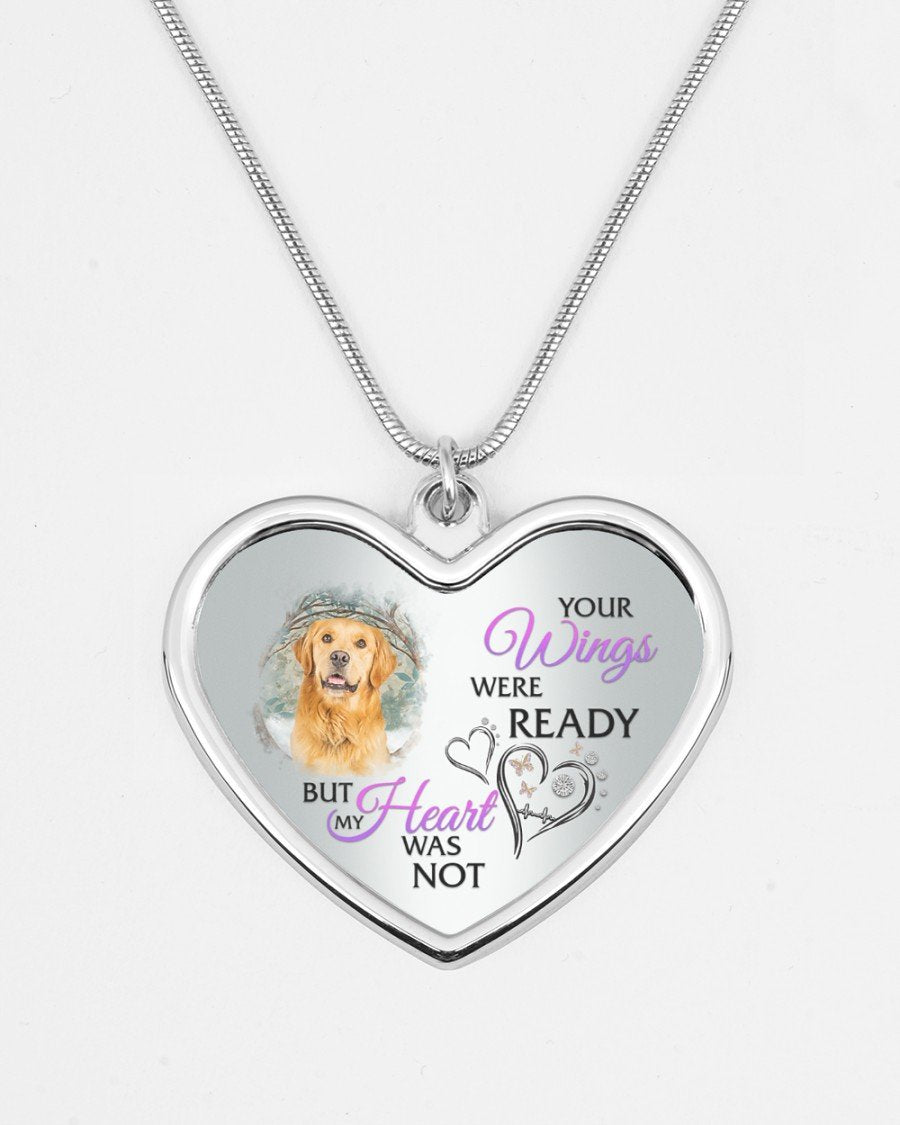 Golden Retriever Your Wings Metallic Heart Necklace