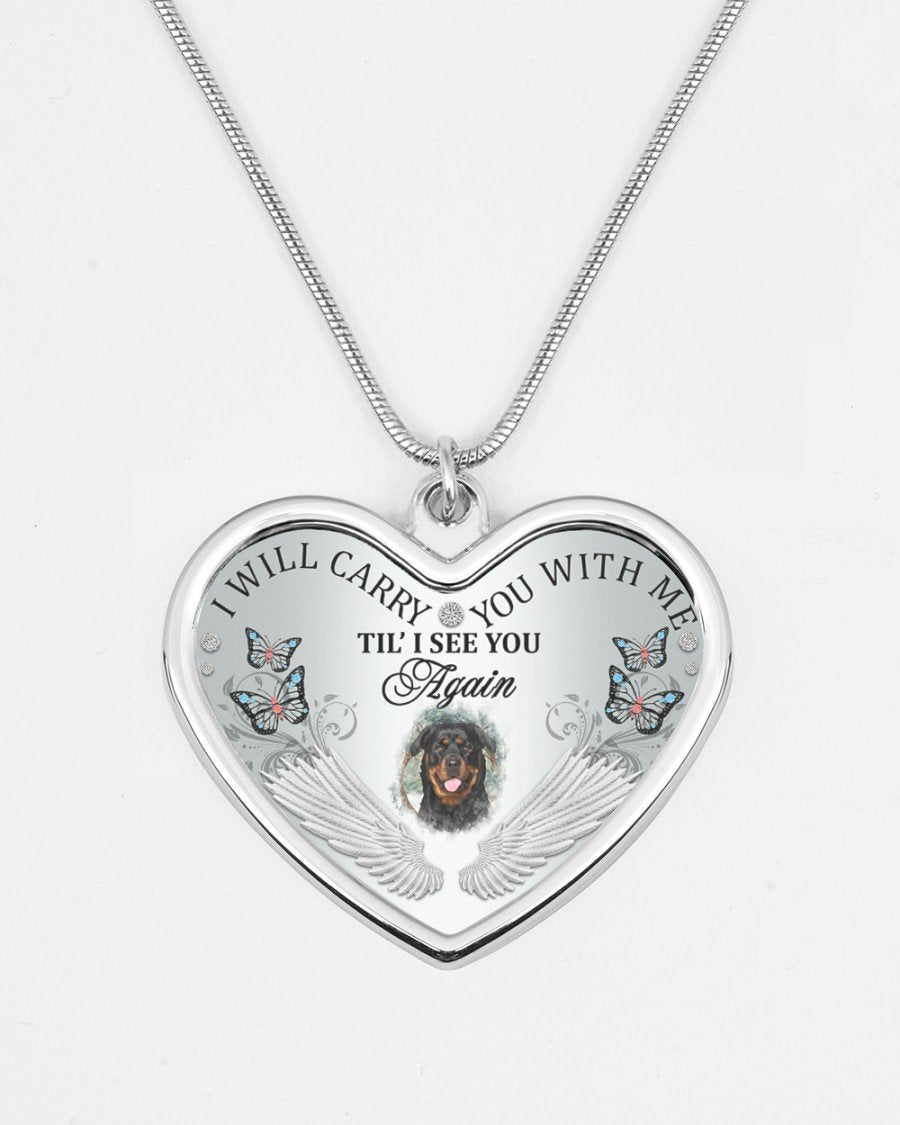 Rottweiler I Will Carry You Metallic Heart Necklace