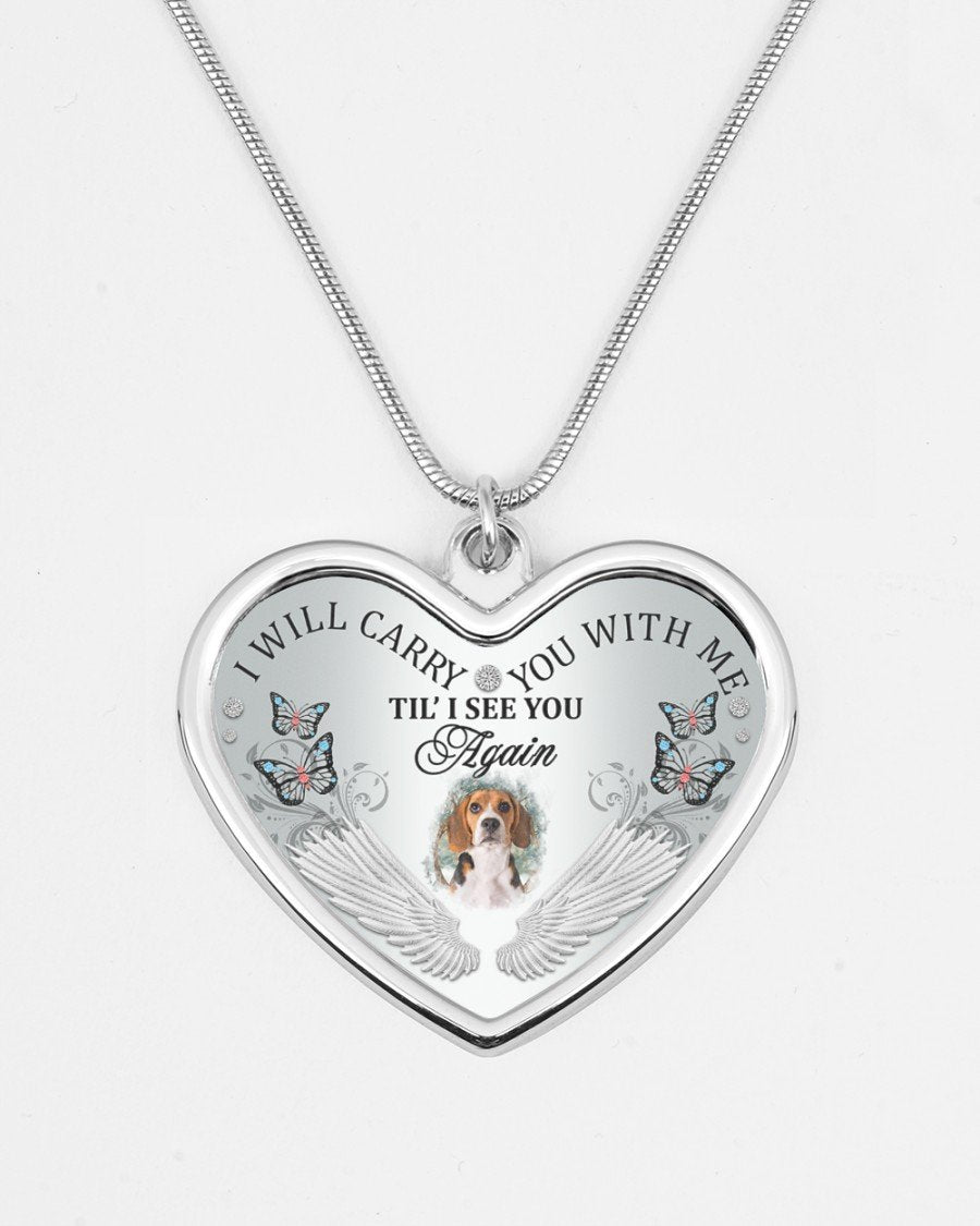 Beagle I Will Carry You Metallic Heart Necklace