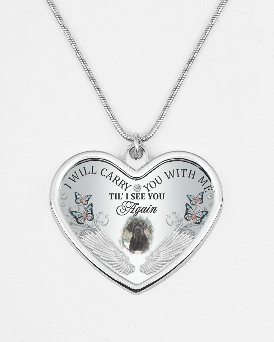 Cane Corso I Will Carry You Metallic Heart Necklace
