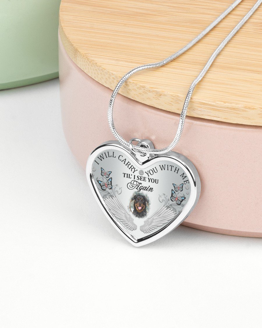 Rottweiler I Will Carry You Metallic Heart Necklace