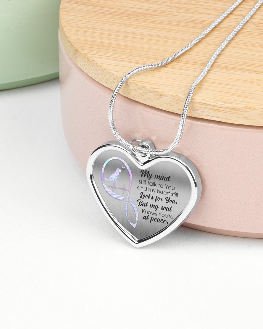 Golden Retriever My Mind Still Talk Metallic Heart Necklace