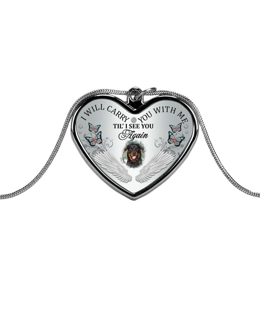 Rottweiler I Will Carry You Metallic Heart Necklace