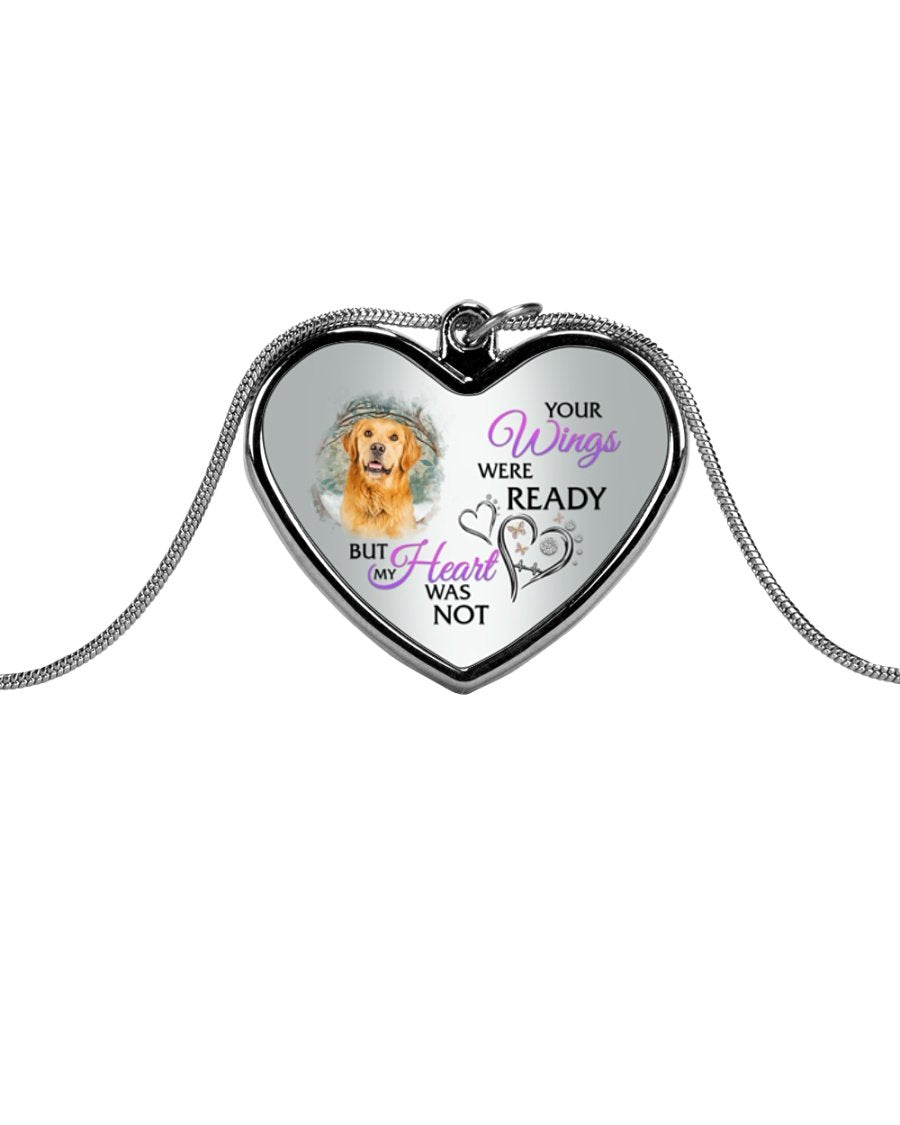 Golden Retriever Your Wings Metallic Heart Necklace