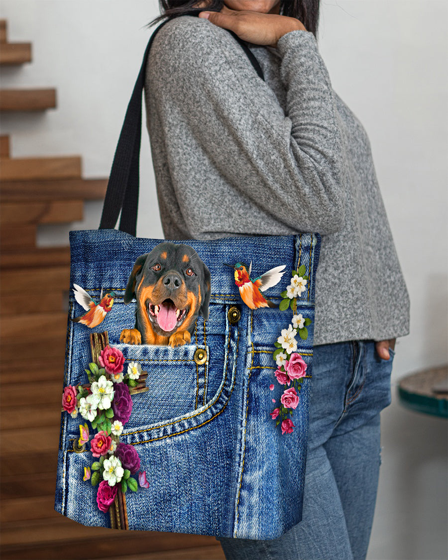 Rottweiler1-Cardinal &amp; Cross Flower Cloth Tote Bag