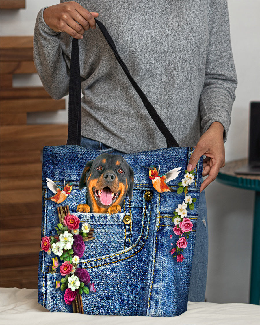 Rottweiler1-Cardinal &amp; Cross Flower Cloth Tote Bag