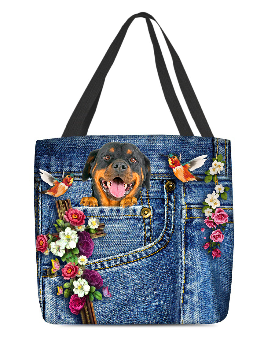 Rottweiler1-Cardinal &amp; Cross Flower Cloth Tote Bag
