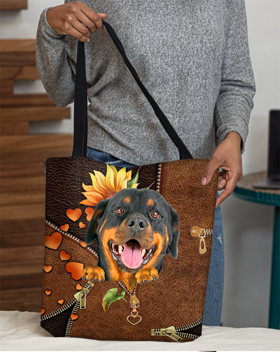 Rottweiler1-Sunflower&amp;zipper Cloth Tote Bag