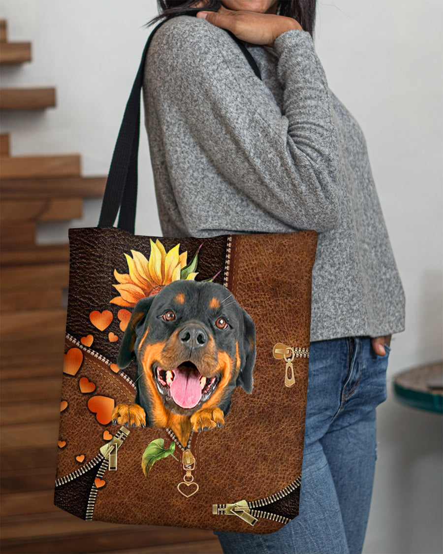 Rottweiler1-Sunflower&amp;zipper Cloth Tote Bag
