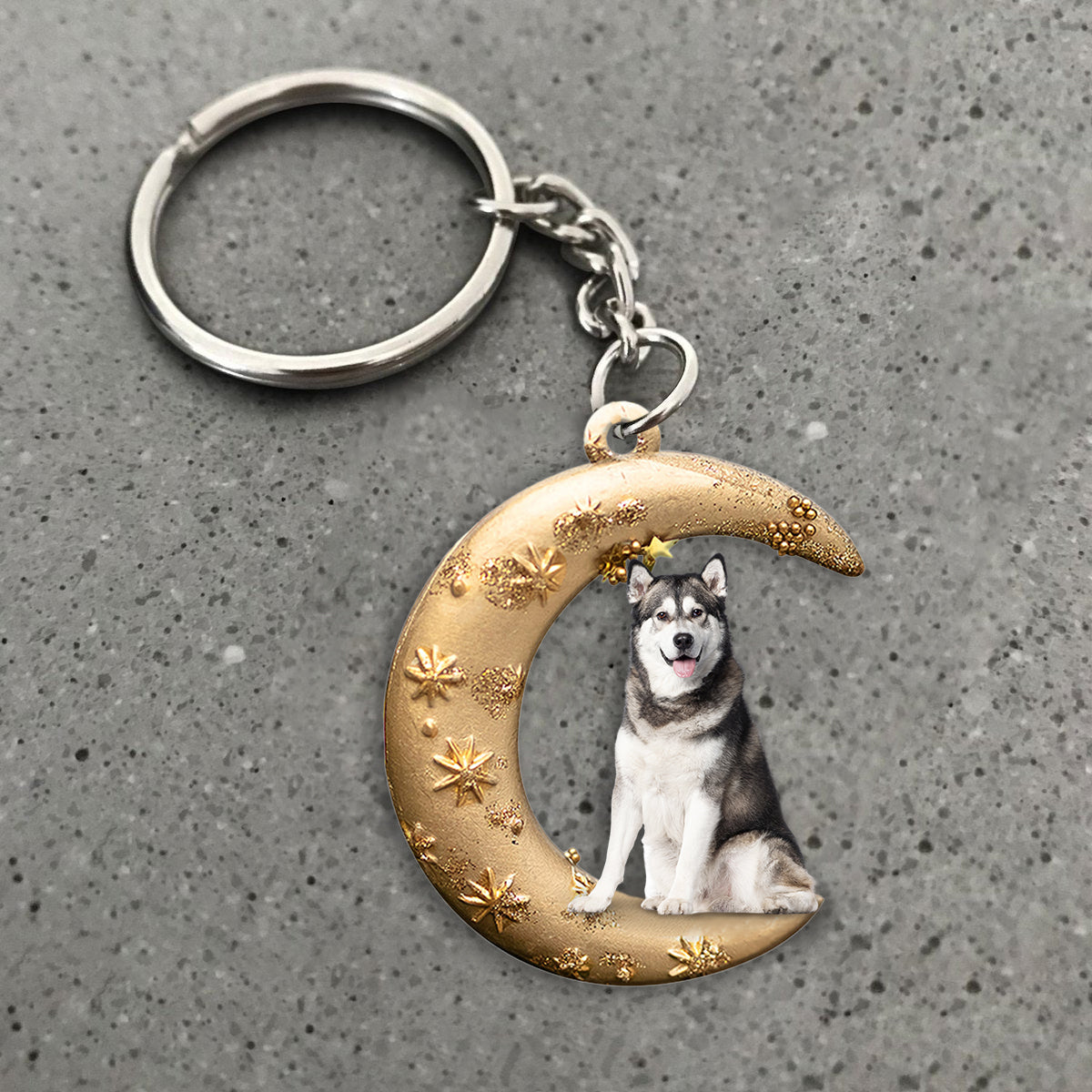 Siberian Husky 2-Dog &amp; Moon Flat Acrylic Keychain