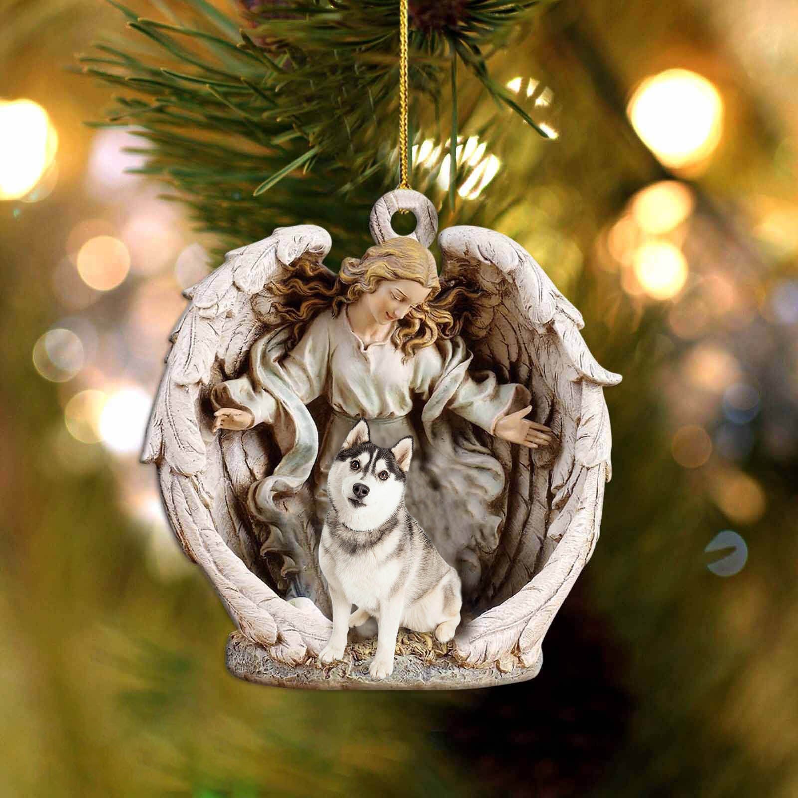 siberian husky (2)-Angel Hug Winter Love Two Sided Ornament