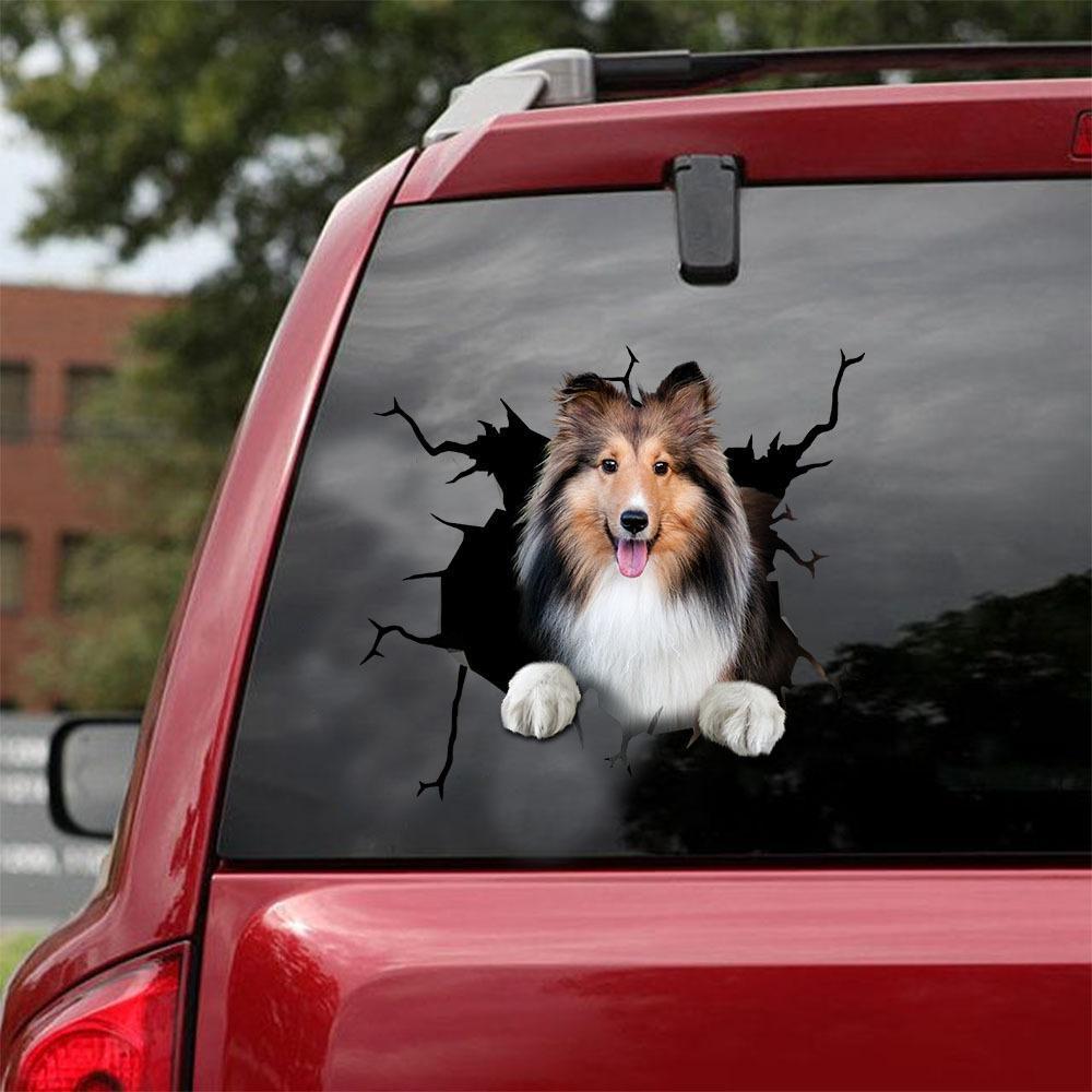 Shetland Sheepdog Crack Car Sticker, Toilet Sticker, Fridge Sticker 14