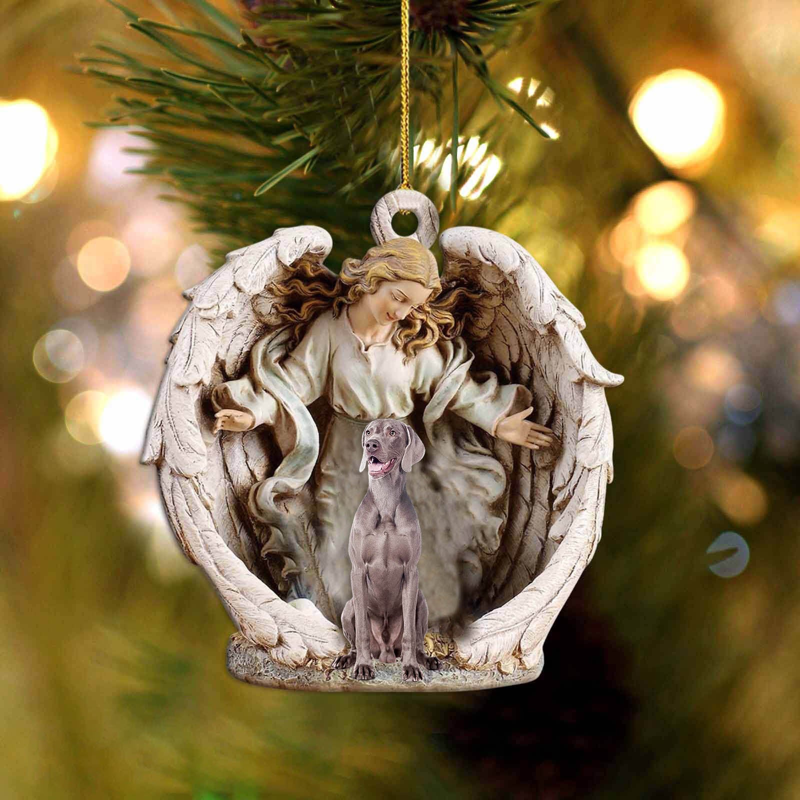 weimaraner-Angel Hug Winter Love Two Sided Ornament