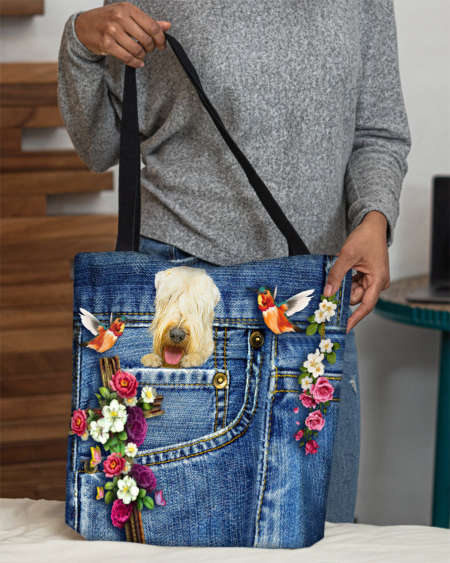 Wheaten Terrier-Cardinal &amp; Cross Flower Cloth Tote Bag