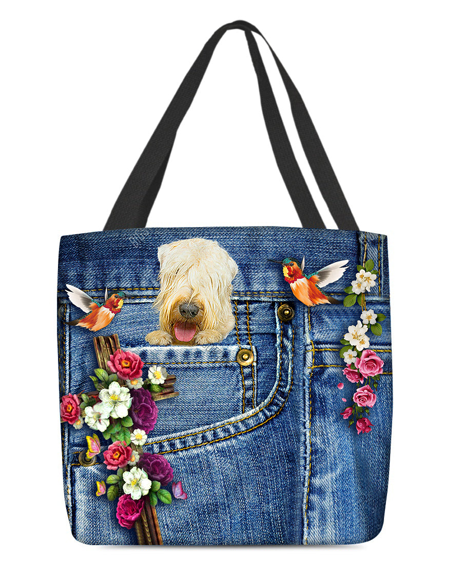 Wheaten Terrier-Cardinal &amp; Cross Flower Cloth Tote Bag