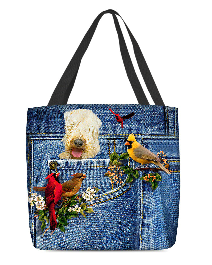 Wheaten Terrier-Cardinal &amp; Dog Cloth Tote Bag