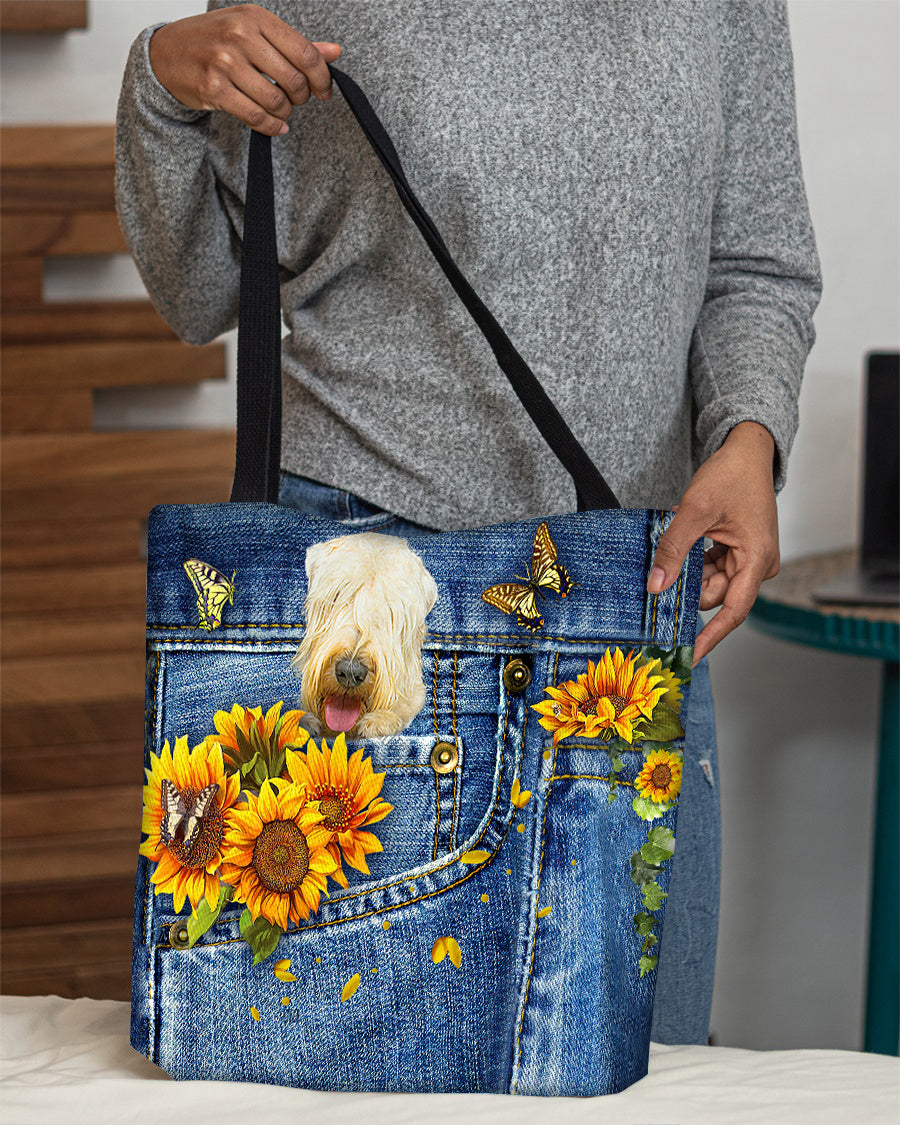 Wheaten terrier-Sunflowers &amp; Butterflies Cloth Tote Bag