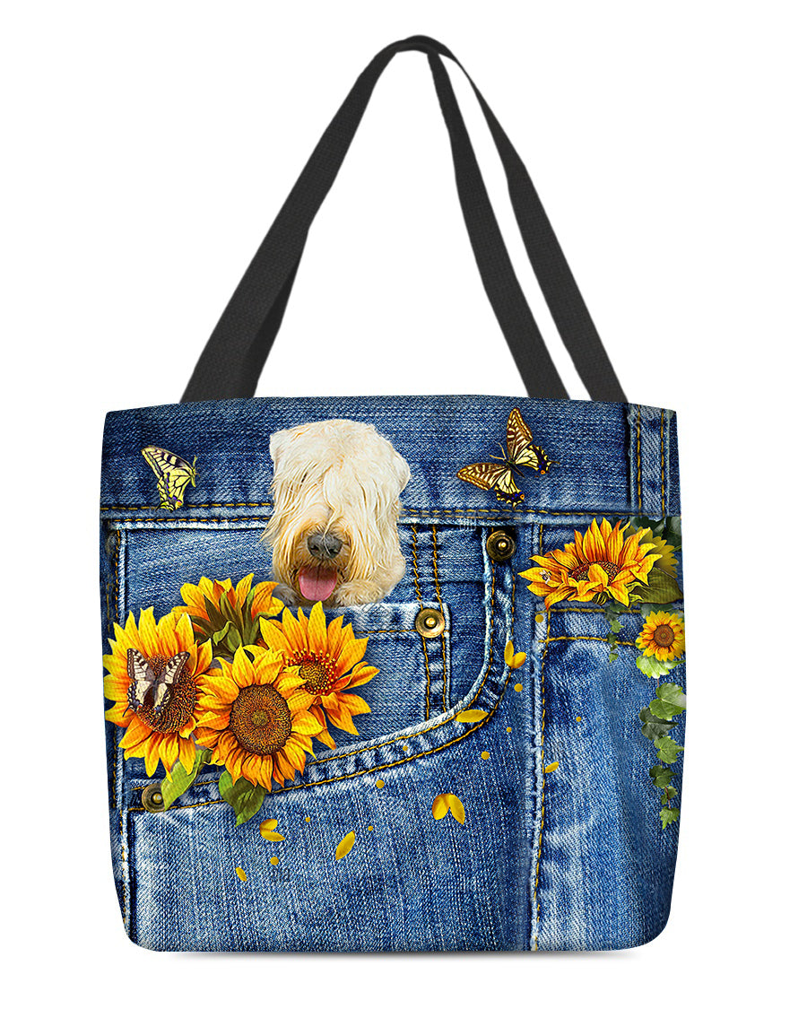 Wheaten terrier-Sunflowers &amp; Butterflies Cloth Tote Bag