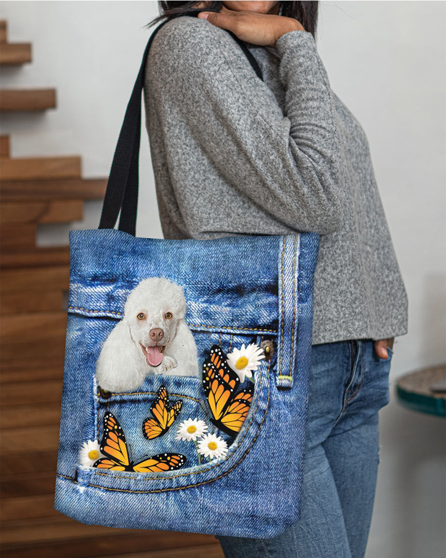 white-poodle-Butterfly Daisies Fait-CLOTH TOTE BAG