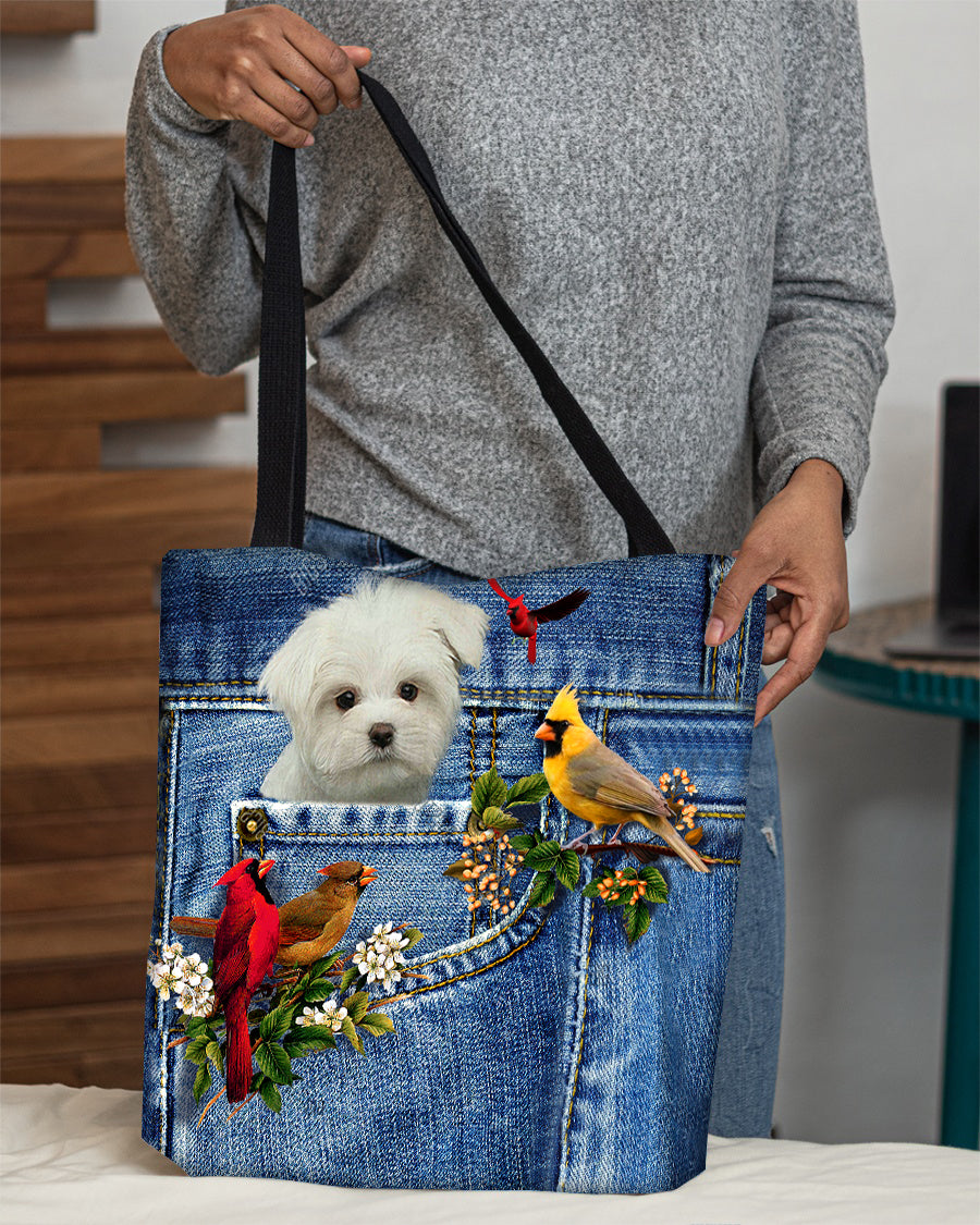 White Maltese-Cardinal &amp; Dog Cloth Tote Bag