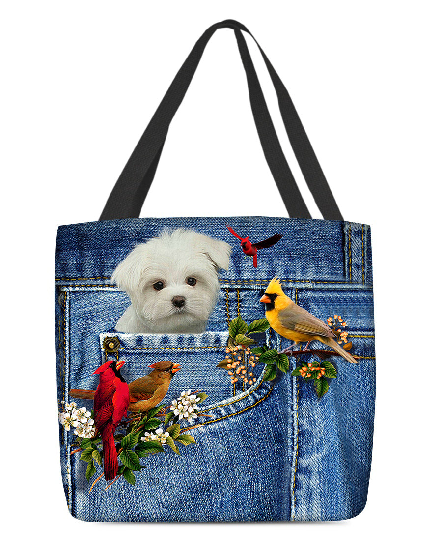 White Maltese-Cardinal &amp; Dog Cloth Tote Bag