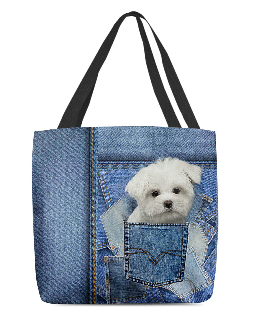 white Maltese-in pocket2-Cloth Tote Bag