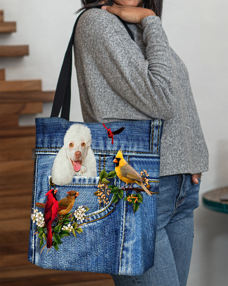 White Poodle-Cardinal &amp; Dog Cloth Tote Bag