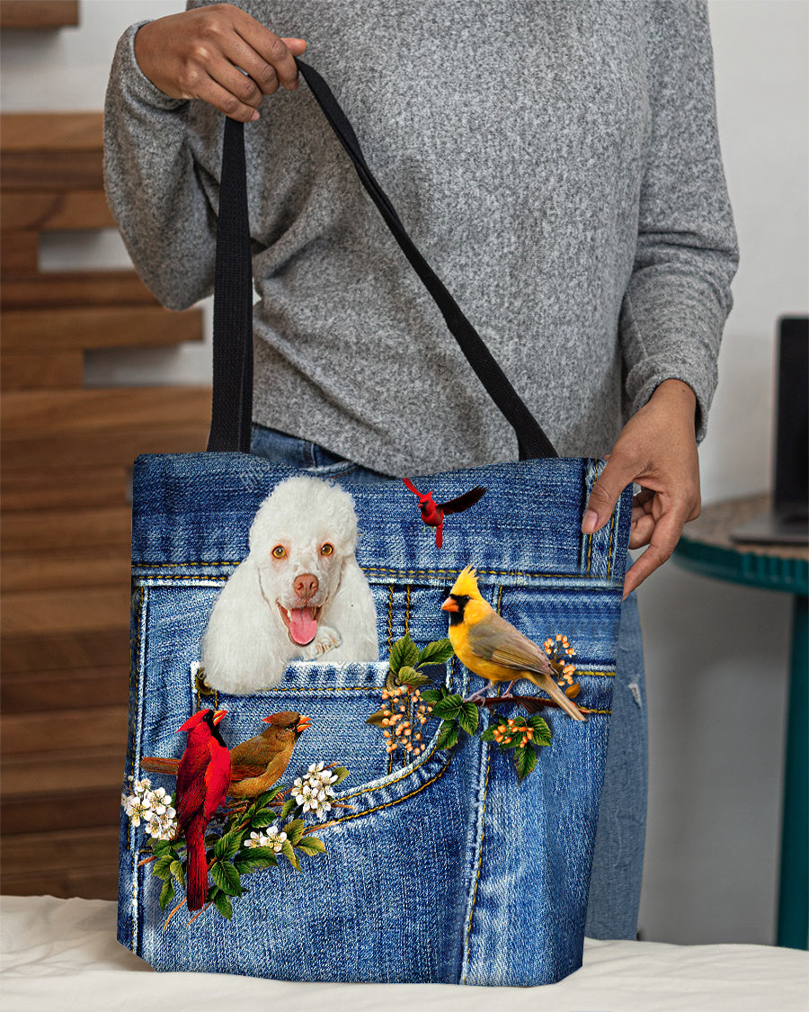 White Poodle-Cardinal &amp; Dog Cloth Tote Bag