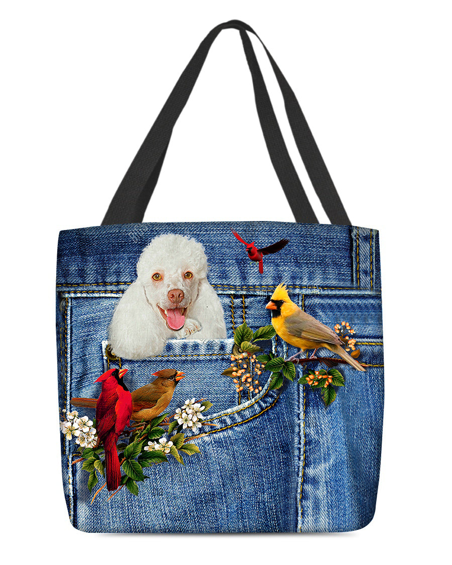 White Poodle-Cardinal &amp; Dog Cloth Tote Bag