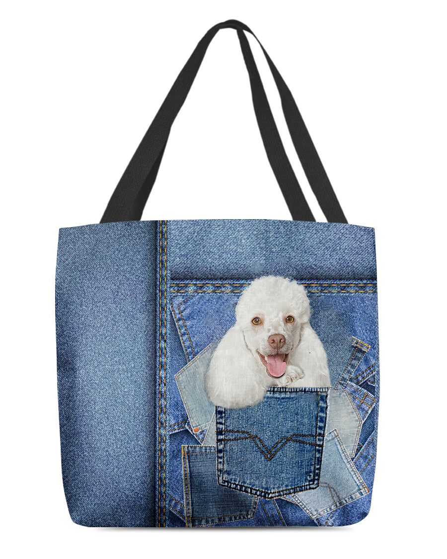 white poodle-in pocket2-Cloth Tote Bag
