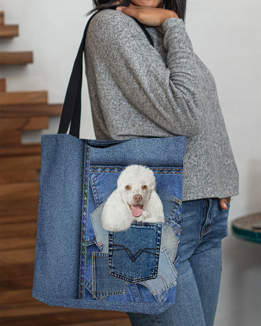 white poodle-in pocket2-Cloth Tote Bag