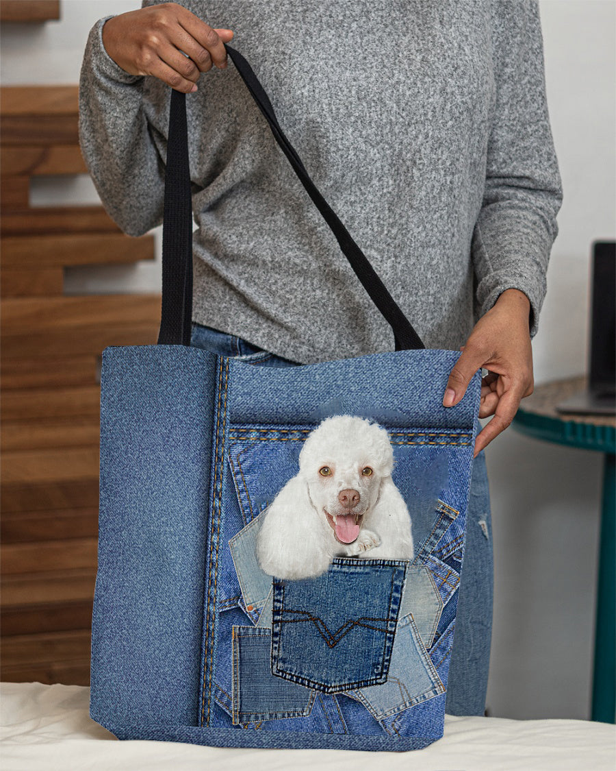 white poodle-in pocket2-Cloth Tote Bag
