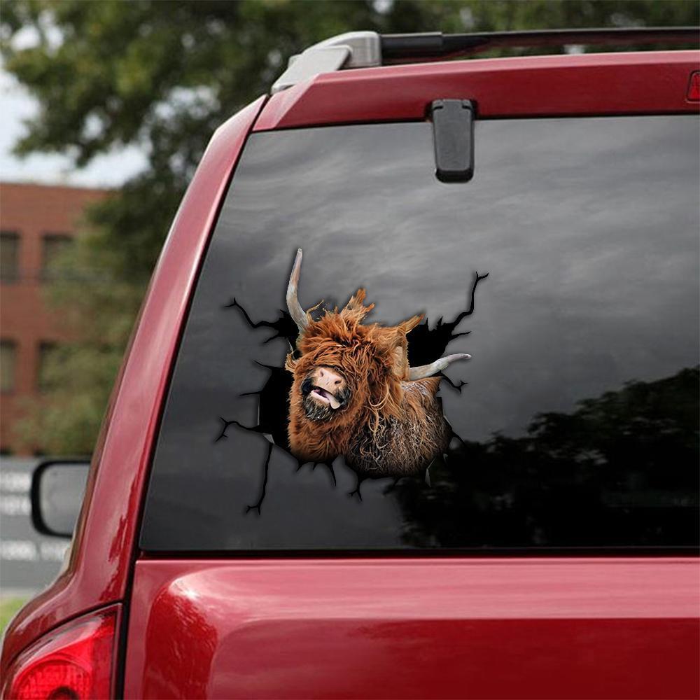 Messy HIghland Cattle Cow Crack Car Sticker